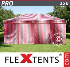 Event tent 3x6 m striped, incl. 6 sidewalls