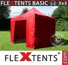 Event tent 3x3 m Red, incl. 4 sidewalls